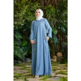 Neways 6482-denim Ön Tek Pileli Elbise Mavi
