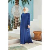 Neways 6482ÖN Tek Pileli Krep Elbise Saks Mavisi - 38