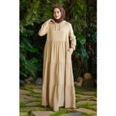 Neways 6531-denim Parça Boya Kapşonlu Elbise Bej