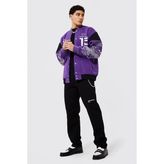 Newlaker Oversize Mor Baskılı Bomber Kolej Ceket - XS