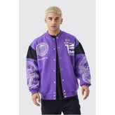 NEWLAKER Unisex Oversize Mor Baskılı Bomber Kolej Ceket