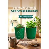NeWme 2’li Seramik Saksı (Kalemlik,Fırçalık,Masa Organizeri) / Modern Dekoratif El Yapımı Tasarım (YEŞİL)