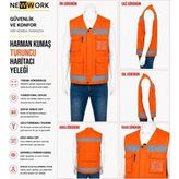 Newwork Harman Kumaş Reflektörlü Turuncu Haritacı Iş Yeleği