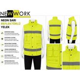 Newwork Imperteks Kapitoneli Reflektörlü Neon Iş Yeleği - Sarı