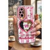 Nezih Case Honor 200 Uyumlu Premium Pembe Kedi ve Fiyonk Desenli Aynalı Telefon Kılıfı