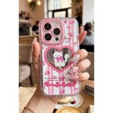 Nezih Case Honor 400 Uyumlu Premium Pembe Kedi ve Fiyonk Desenli Aynalı Telefon Kılıfı