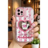Nezih Case iPhone 11 Pro Max Uyumlu Premium Pembe Kedi ve Fiyonk Desenli Aynalı Telefon Kılıfı