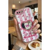 Nezih Case iPhone 7/8 Plus Uyumlu Premium Pembe Kedi ve Fiyonk Desenli Aynalı Telefon Kılıfı