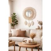 Ngahome El Yapımı Makrome Ayna Duvar Süsü 40 Cm | Boho Dekoratif Ahşap Boncuklu Püsküllü Ayna | Salon, Yatak