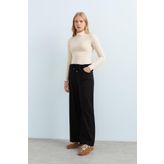 Nihan Beli Lastikli Bol Paça Pantolon Siyah