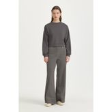Nihan Parlak Taşlı Örme Crop Bluz - Füme