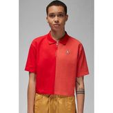 Nike Jordan Flight Loose Fit 1/4 Zip T-Shirt Kadın 1/4 Fermuar Gömlek Yakalı Bol Kalıp Kısa Tişört Kırmızı