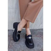 NILUFARR Penna Siyah Hakiki Deri Kalın Tabanlı Kadın Loafer