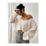 Nimas KADIN OVERSİZE V YAKA TRİKO CROP KAZAK