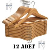 Nisar Store İsimli Kişiye Özel Ahşap M002-ÇB Barlı Pantolon, Gömlek Askısı Naturel Renk 12 Adet - Ahşap Rengi