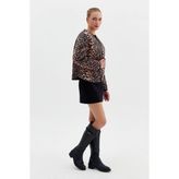 Nish&Chic Leopar Desenli Kısa Mont - Camel - 40