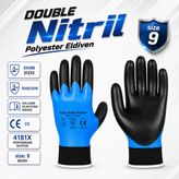 Nitril İş Eldiveni 1 Çift Double Nitril Kaplı Polyester İşçi İnşaat Montaj Eldiveni 9 Beden