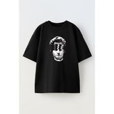 Nmg Tekstil Siyah Oversize Pamuk Davut Heykeli Baskılı Örme T-Shirt