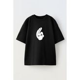 Nmg Tekstil Unisex Siyah Oversize Pamuk Kibrit Avuçta Yakma Baskılı Örme T-Shirt