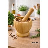 Nokka Doğal Bambu Ahşap Sarımsak Ezeceği Havan Orta Boy Bambu Ahşap Sarımsak Ezeceği Orta Boy