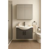 Nova 80 Cm %100 Mdf Antrasit Renkli, Oval Seramik Lavabolu, Alt- Üst Dolap Banyo Dolabı Takımı