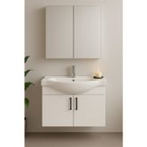 Nova 80 cm %100 MDF Beyaz Renkli, Oval Seramik Lavabolu, Alt ve Üst Modüllü, Banyo Dolabı Takımı