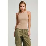 Novelle Halter Yaka Fitilli Atlet - Bej - XL