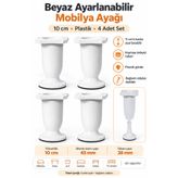NUBLADO 10 CM Beyaz Ayarlanabilir Dolap Mobilya Kanepe Sehpa Tezgah DESTEK Ayağı Plastik Ayakları (4 ADET)