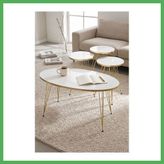 Nur store çanta Zigon Sehpa Ve Orta Sehpa Beyaz Elips Set Tel Ayak Gold BEZOSS