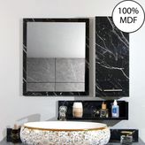 Nurcelant Aynalı Raflı Banyo Dolabı Mdf 80 cm Üst Modül Siyah Beyaz - Siyah - Beyaz