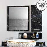 Nurcelant Banyo Dolabı Aynası Rafı Mdf 80 cm Üst Modül Siyah Beyaz Mermer Desen - Siyah - Beyaz