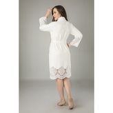 Nuşa Krem Dantelli Bambo Cotton Bayan Bornozu - S