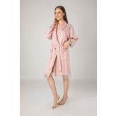 Nuşa Lacivert Saten Bukle Bambu Cotton Bayan Bornozu - S - Pudra