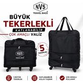 Nvs 360° Döner 5 Tekerlekli Katlanabilir Yer Kaplamaz Valiz, Seyahat Çantası, Büyük Boy Valiz - Siyah