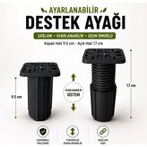 Nzb Siyah Ayarlanabilir Kare Başlı Destek Ayağı 9.5X17 cm Sert Plastik Mobilya Dolap Masa Ayağı