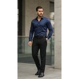 Oada Erkek Saten Klasik Gömlek - Lacivert - 2XL