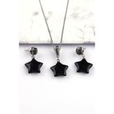 Obsidyen Doğal Taş Kolye - Küpe 2Li Set