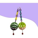 Odea 2'li Renkli Çıngıraklı Kuş Top Oyuncak - 7 cm - Ahşap - Bej
