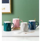 Odea Geometrik Desenli Modern Seramik Kupa - Acı Yeşil