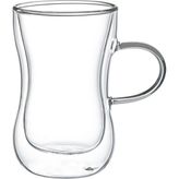Odea Leggno Vetro Borosilikat Çift Camlı Kulplu Çay Bardağı 150ML (2AD) - 00-Siyah - Beyaz