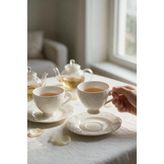 Odea Tr 2 Kişilik Porselen Çay Fincanı Beyaz 160ML Kabartma Çiçek Desen - 00-Siyah - Beyaz