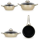 Odea Tr L-5094-1 Yonca Güveç 7 Parça Küre Tencere Seti - Krem Altın Kulp