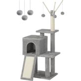 Odea Tr PCT143W01 Kedi Ağacı, Tırmalama Tahtalı, 3 Çıkarılabilir Ponpon Çubuğu, 118 Cm, Açık Gri - - - Ahşap