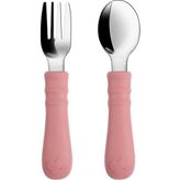 Odea Tr Silikon Saplı Paslanmaz Çelik Bebek Kaşık Çatal Seti (Pembe) - --