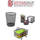 Odea Tr Sistem Metal Ofis Seti Siyah (3' Lü Evrak Rafı, Kalemlik, Ataşlık, Küp Blok, Çöp Kovası) - 0 - 1