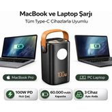 OEM Cepini Cp-06 60.000MAH Pd 100W Hızlı Şarj Destekli Powerbank Dahili 4 Kablolu ve LED Aydınlatmalı Siyah