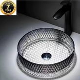 OEM Dekoratif Cilalı Gümüş Yuvarlak Modern Kristal Cam Lavabo 7 Yıl Garantili Ithal 40X40X12 - Şeffaf - Antrasit