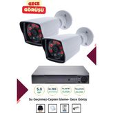 OEM Irtech-2 Kameralı Güvenlik Kamera Seti Gece Görüşlü-Su Geçirmez-Tak Çalıştır G03 - Beyaz