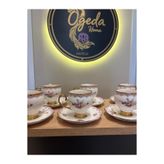 Ogeda Home Çiçek Desenli 6 Kişilik Porselen Kahve Fincanı Takımı – Gold Ayaklı Çiçekli Türk Kahvesi Fincan Seti