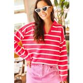 Olalook 19000435 Kadın Fuşya Polo Yaka Oversize Crop Triko Kazak